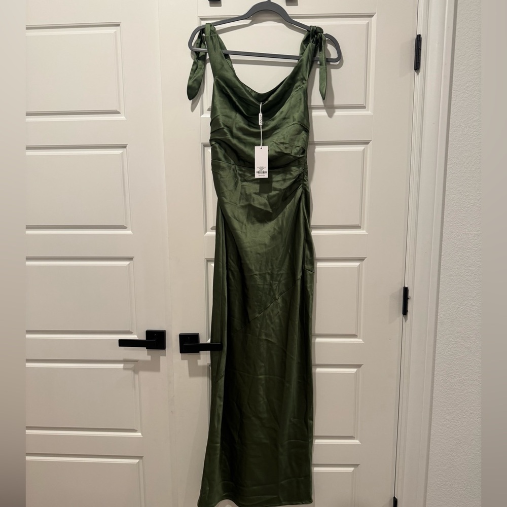 Petal & Pup off the shoulder satin gown